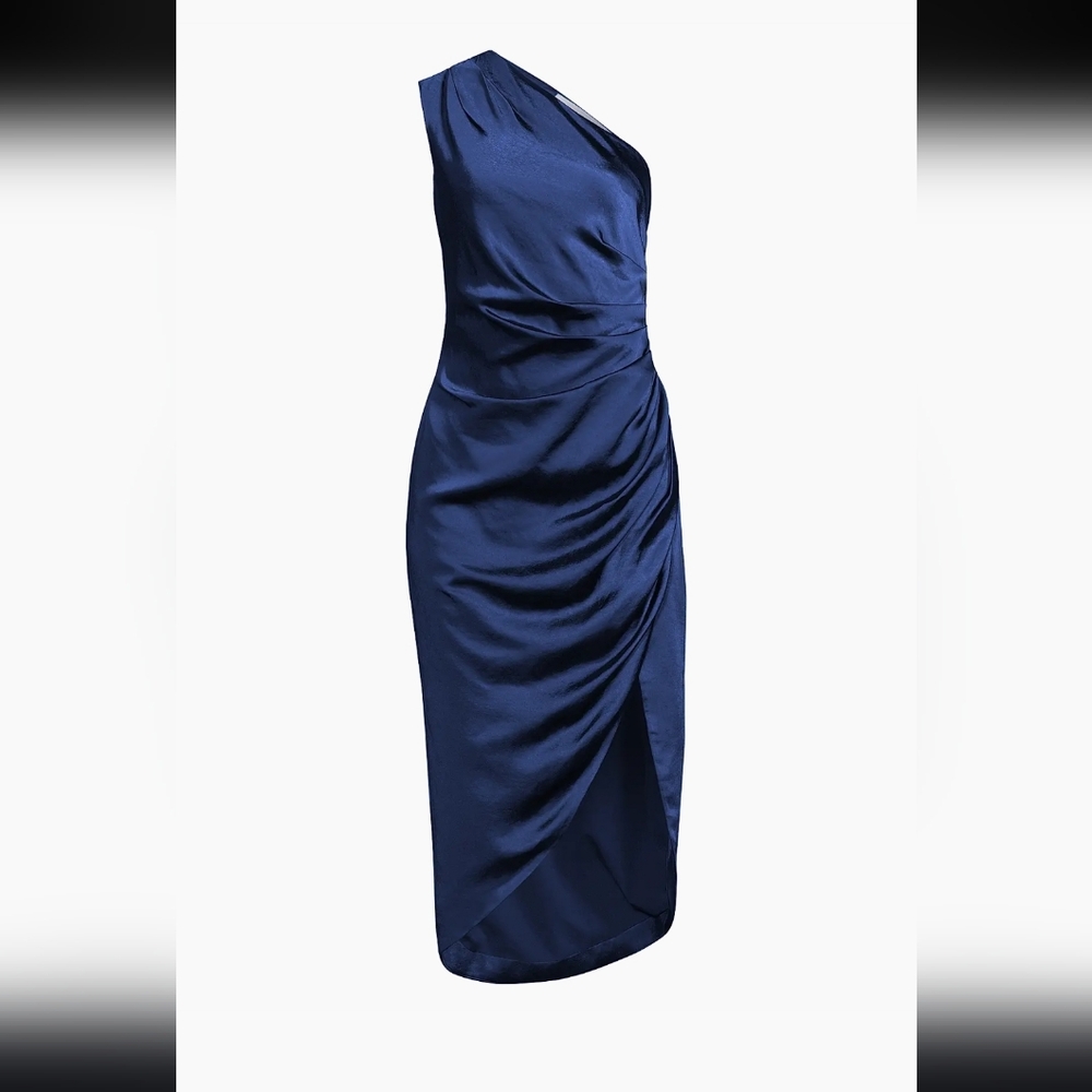 ElliattCassini Satin One-Shoulder Dress In Forest Green SZL